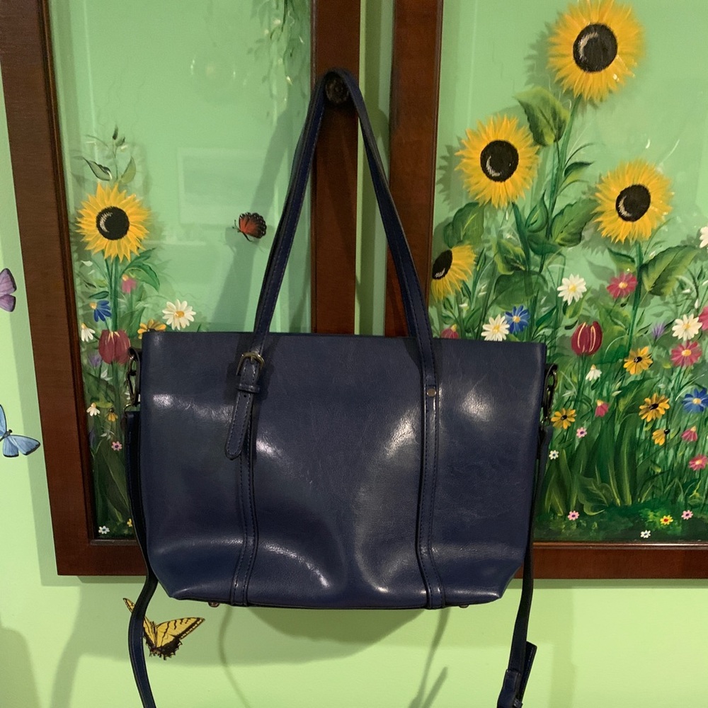 Blue faux leather bag